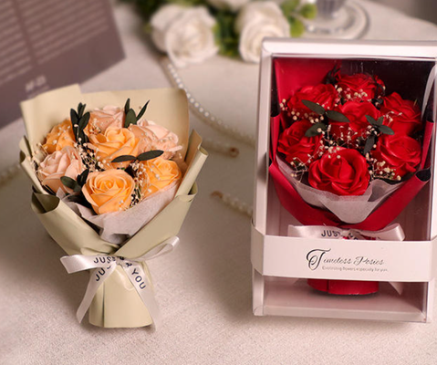 Un bon prix. Cadeaux de la Saint-Valentin Bouquet de fleurs de savon Amis cadeau de fleurs de rose avec boîte 17cm en ligne