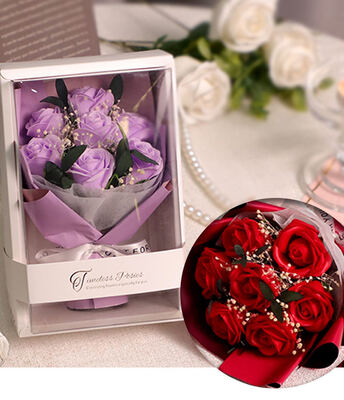 Un bon prix. Fleur de savon Saint-Valentin cadeau de la journée de l'enseignant rose petit bouquet fini pour envoyer une petite amie cadeaux d'anniversaire créatifs avec boîte en ligne