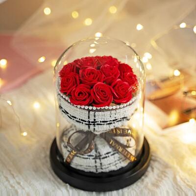 Un bon prix. Saint-Valentin Fête de la Mère Rose Sabon Fleur Cadeau en dôme de verre 32*17cm Evermore Art Décoration artisanale Présent en ligne