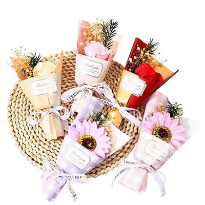 Un bon prix. Mini Bouquet Fleur de savon minimaliste moderne Mini Bouquet de fleurs séchées Créatif invité de mariage Favori Décoration de vacances Cadeau en ligne