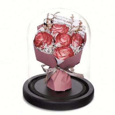 Un bon prix. Bouquet de fleurs de savon en verre avec couleur personnalisée claire Décoration intérieure Cadeau romantique Pour la Saint-Valentin Ornement de fête d'anniversaire en ligne