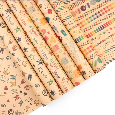 Un bon prix. Le petit pain de papier d'enveloppe de cadeau de Brown 80gsm Papier d'emballage couvre le modèle de joyeux anniversaire de 50X70cm en ligne